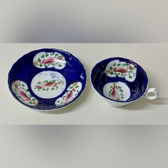 19th Century Antique Gaudy Welsh Feather Pattern Cup & Saucer Tea Set - Picture 15 of 16